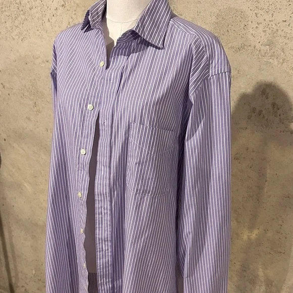 Club Room Lavender Stripe Button-Down | Eclectic Grandpa | Men’s 34-35 Unisex - Picture 3 of 5